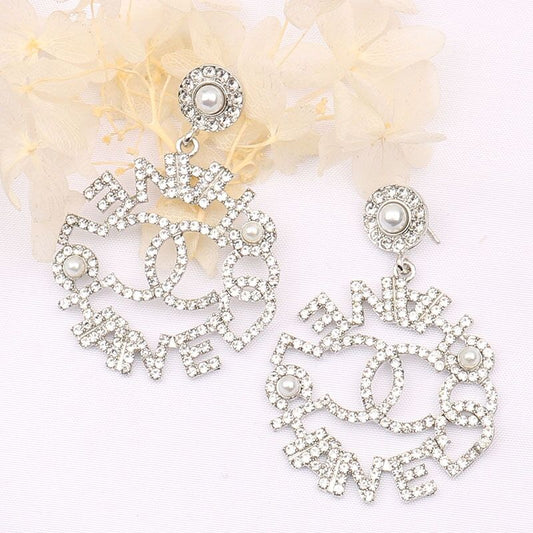 Elegant Silver Pearl Earrings with Logo Design