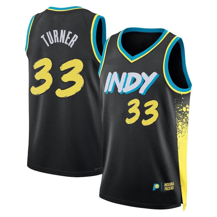 IN.Pacers #33 Myles Turner Player Black City Edition Swingman Basketball Jerseys