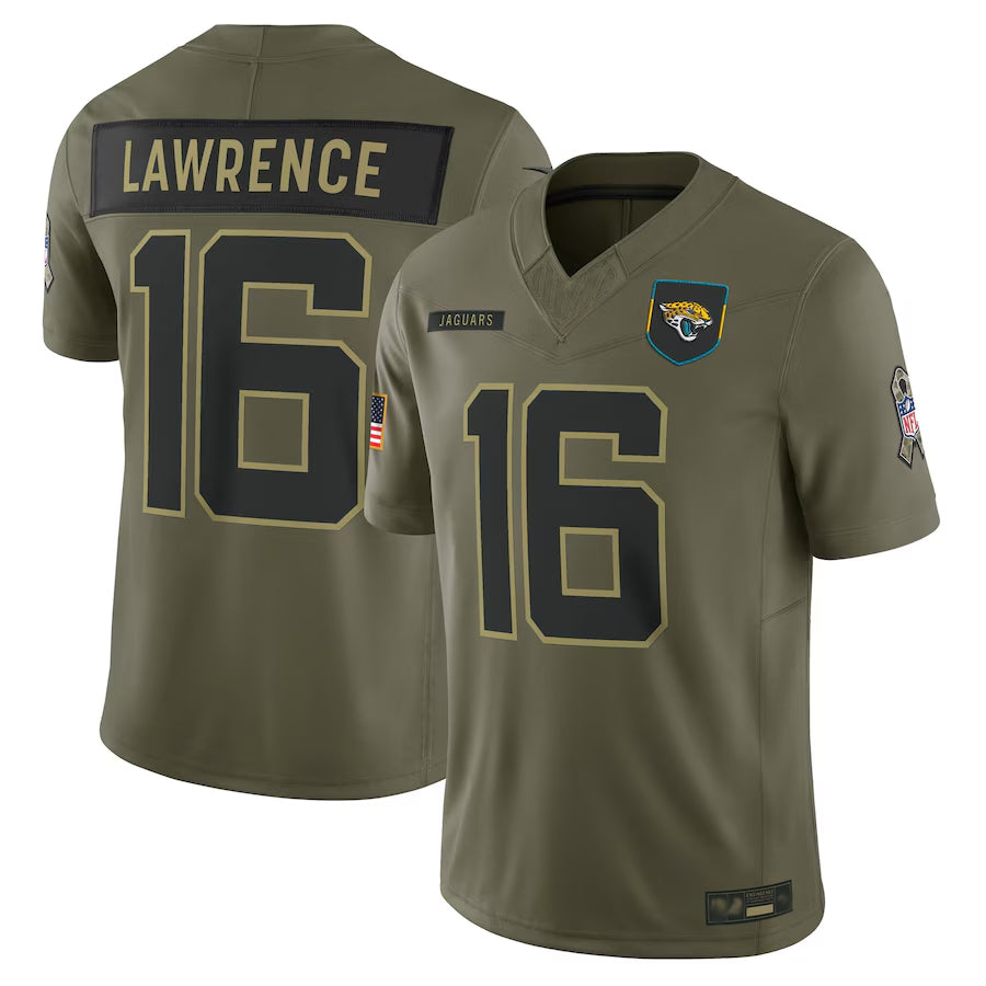 J.Jaguars #16 Trevor Lawrence Player Olive Salute to Service Limited Football Jerseys