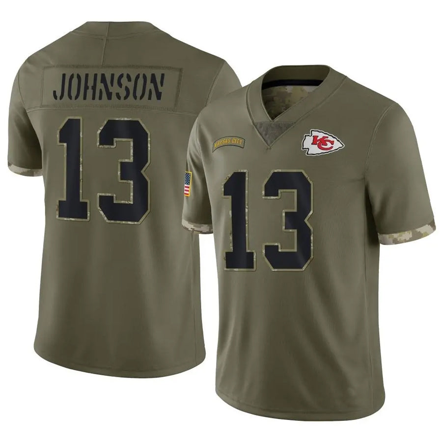 KC.Chiefs #13 Nazeeh Johnson Player Olive Salute To Service Football Jerseys