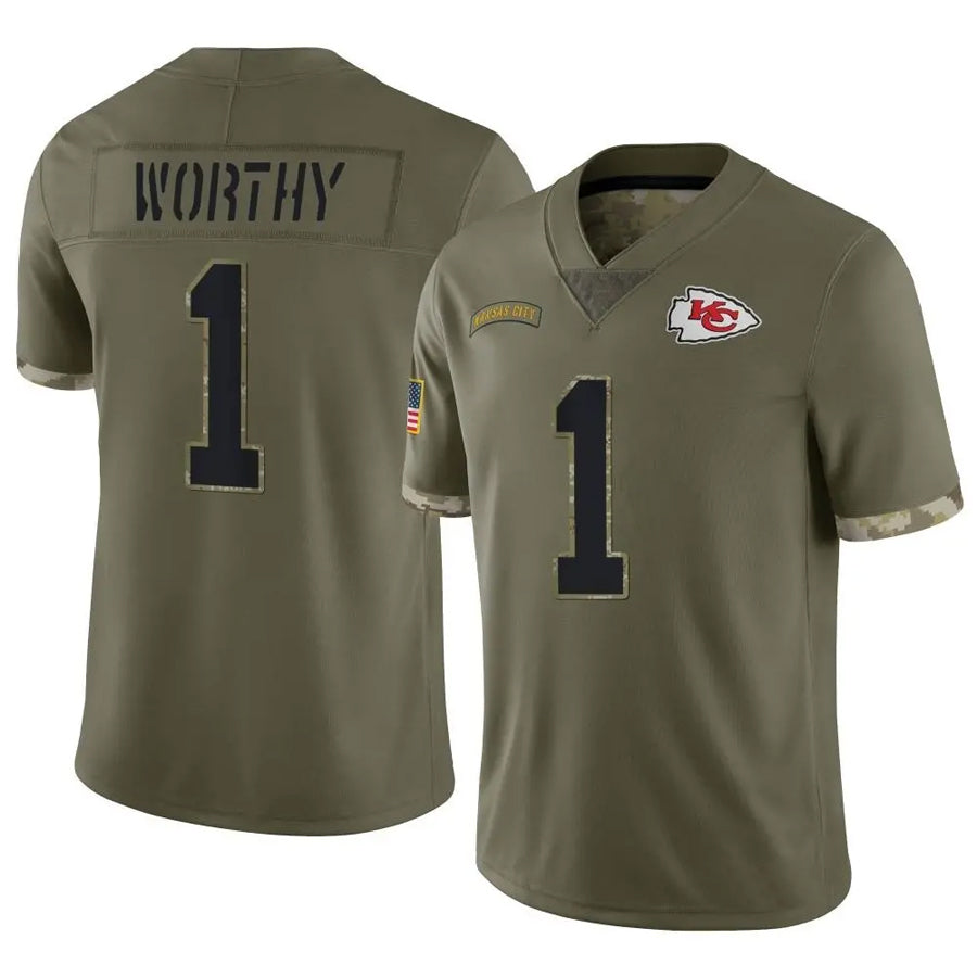 KC.Chiefs #1 Xavier Worthy Player Olive Limited Salute To Service Football Jerseys