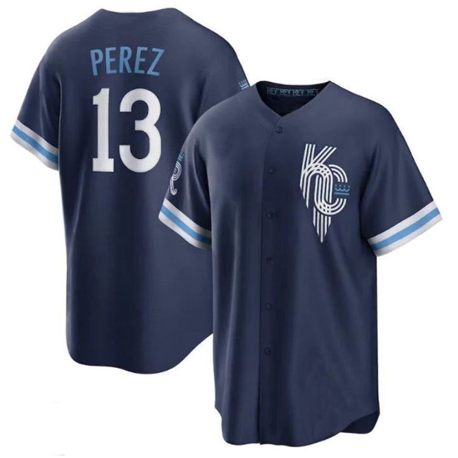 KC.Royals #13 Salvador Perez Player City Connect Replica Navy Baseball Jerseys