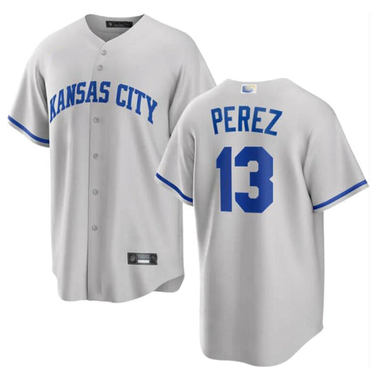 KC.Royals #13 Salvador Perez Player Gray Home Replica Baseball Jerseys