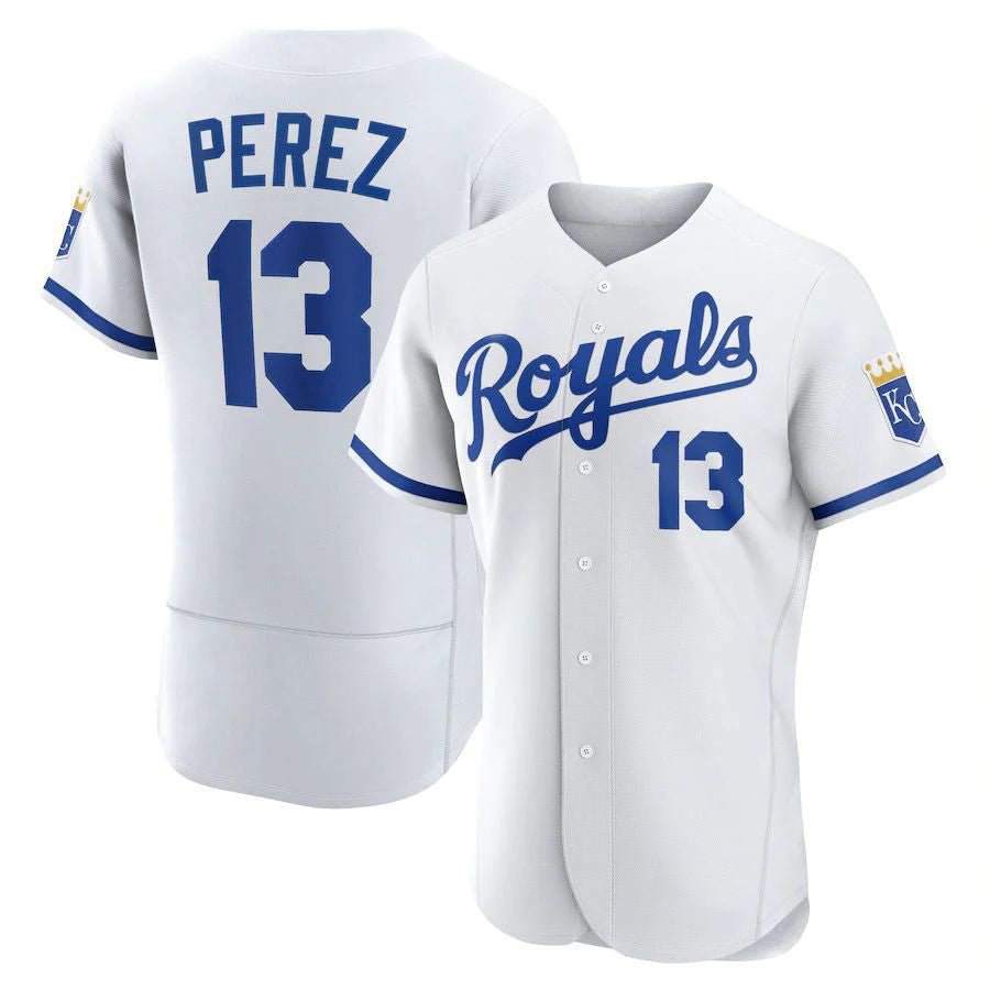 KC.Royals #13 Salvador P��|rez Player White Home Elite Baseball Jerseys
