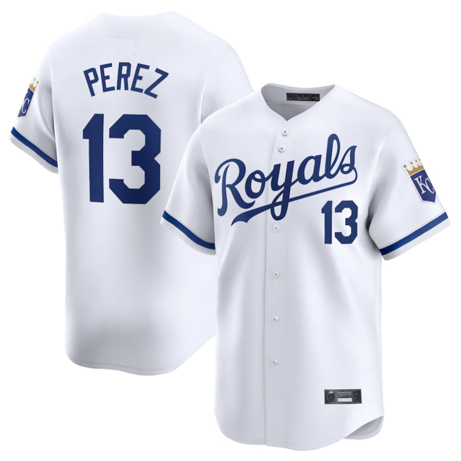 KC.Royals #13 Salvador Perez Player White Home Limited Baseball Jerseys