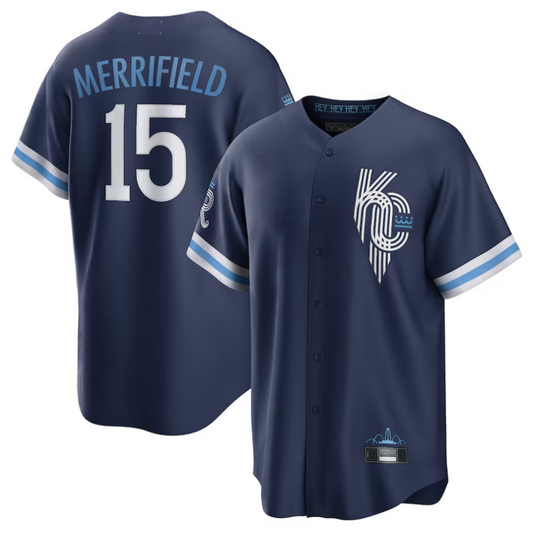 KC.Royals #15 Whit Merrifield Player Navy City Connect Replica Baseball Jerseys