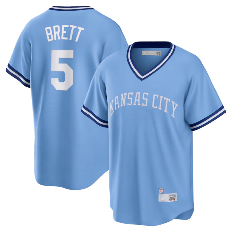 KC.Royals #5 George Brett Player Light Blue Road Cooperstown Collection Baseball Jerseys