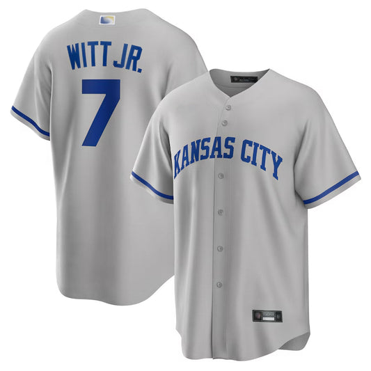 KC.Royals #7 Bobby Witt Jr. Player Light Gray Road Replica Baseball Jerseys