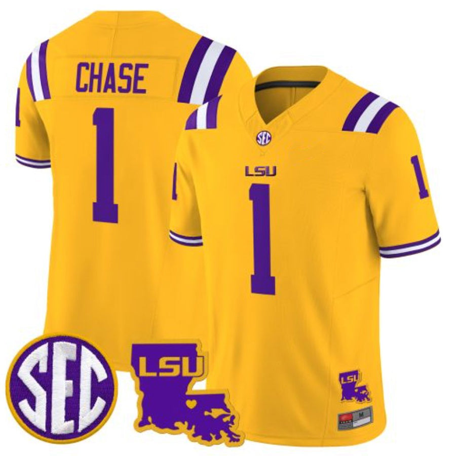 L.Tigers #1 Ja'Marr Chase Player Gold Vapor Limited College Jerseys