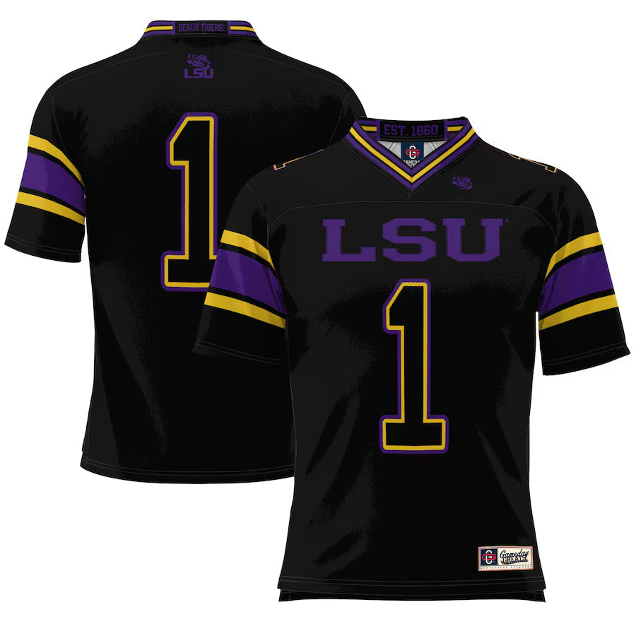 L.Tigers #1 Player Black Endzone Game College Jerseys