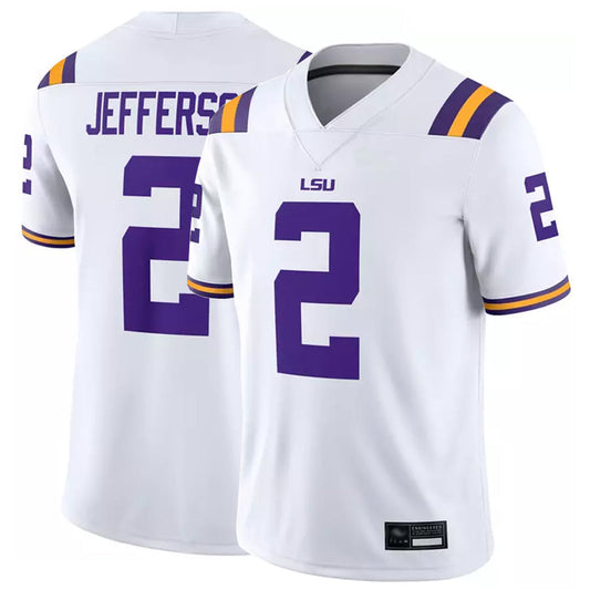 L.Tigers #2 Justin Jefferson Player White Home Game College Jerseys