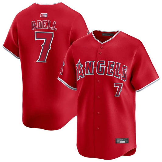 LA.Angels #7 Jo Adell Player Red Home Limited Baseball Jerseys