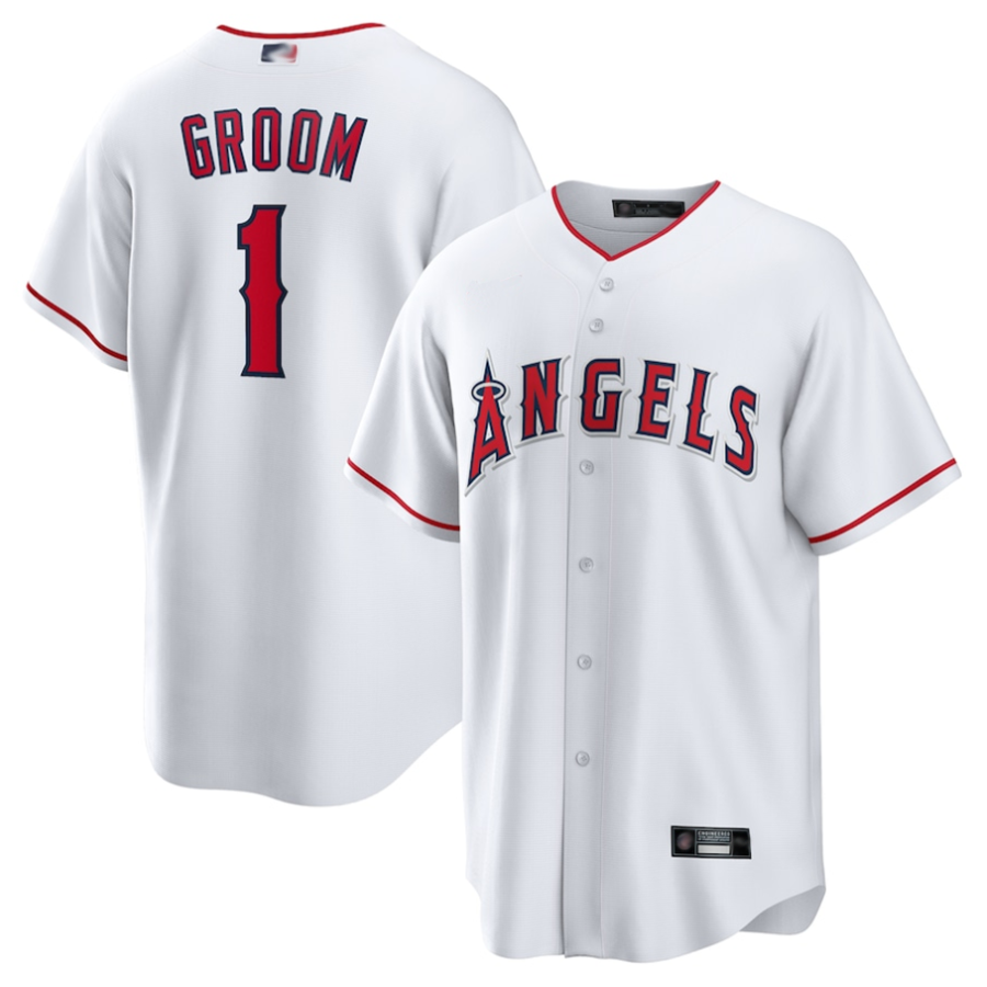 LA.Angels White #1 Groom Player Home Replica Baseball Jerseys