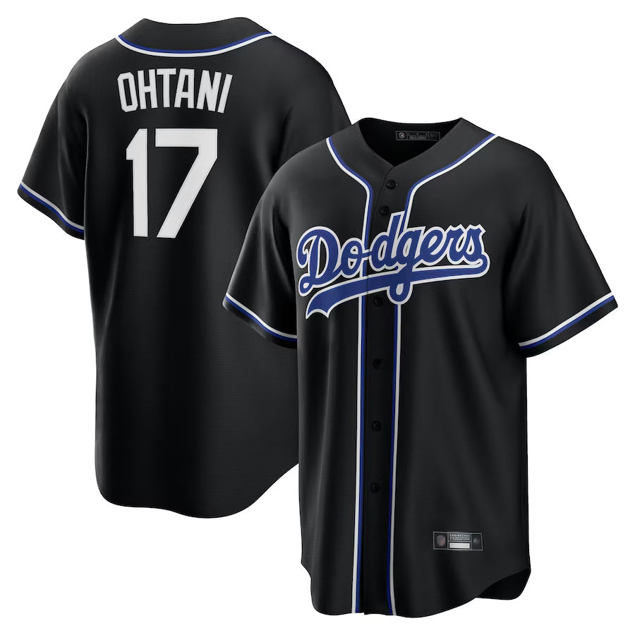 LA.Dodgers #17 Shohei Ohtani Player Black Lights Out Replica Baseball Jerseys