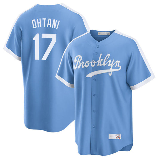 LA.Dodgers #17 Shohei Ohtani Player Light Blue Cooperstown Brooklyn Replica Baseball Jerseys