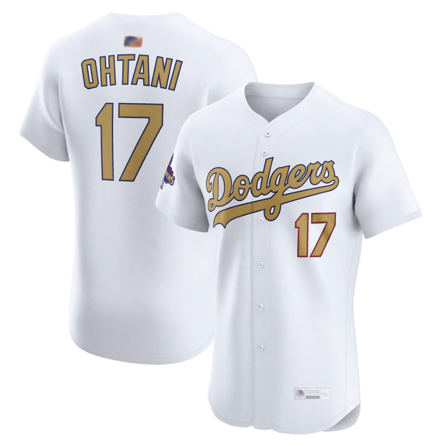 LA.Dodgers #17 Shohei Ohtani Player White Gold Collection Elite Baseball Jerseys