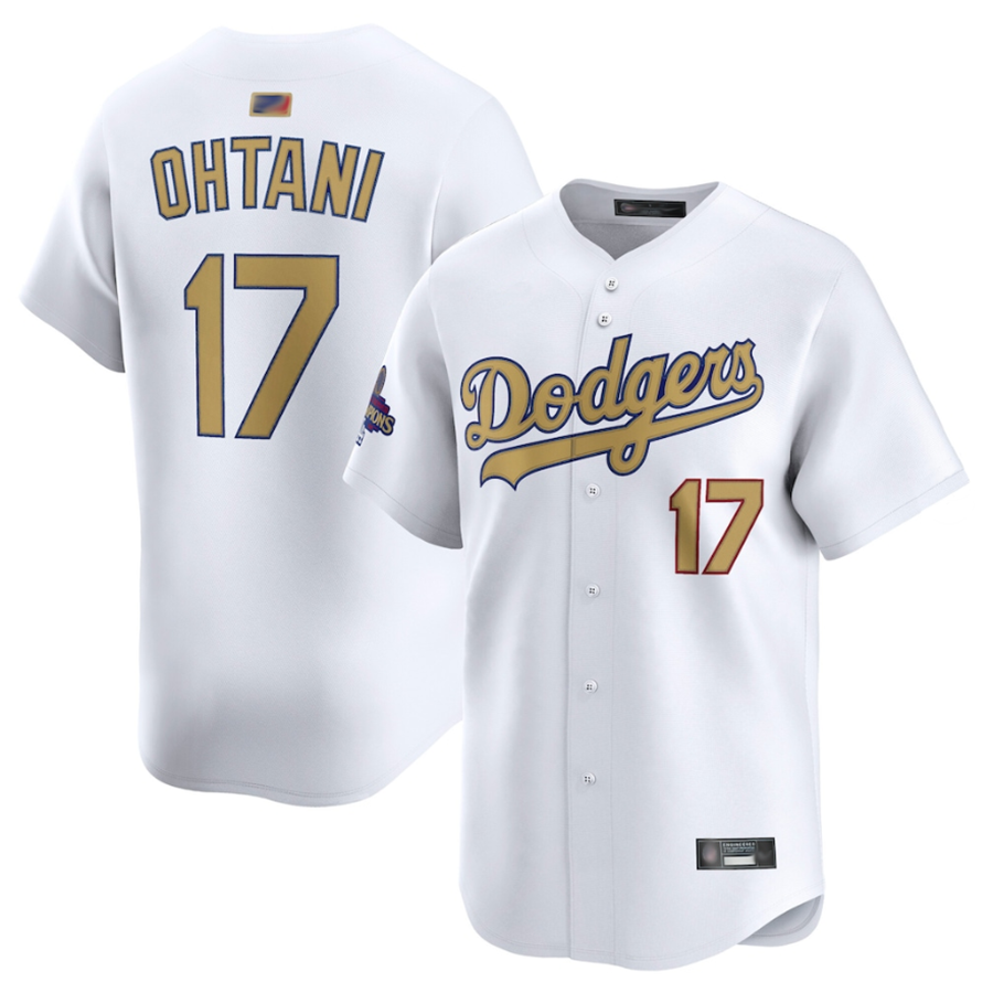 LA.Dodgers #17 Shohei Ohtani White Gold Collection Limited Player Baseball Jerseys