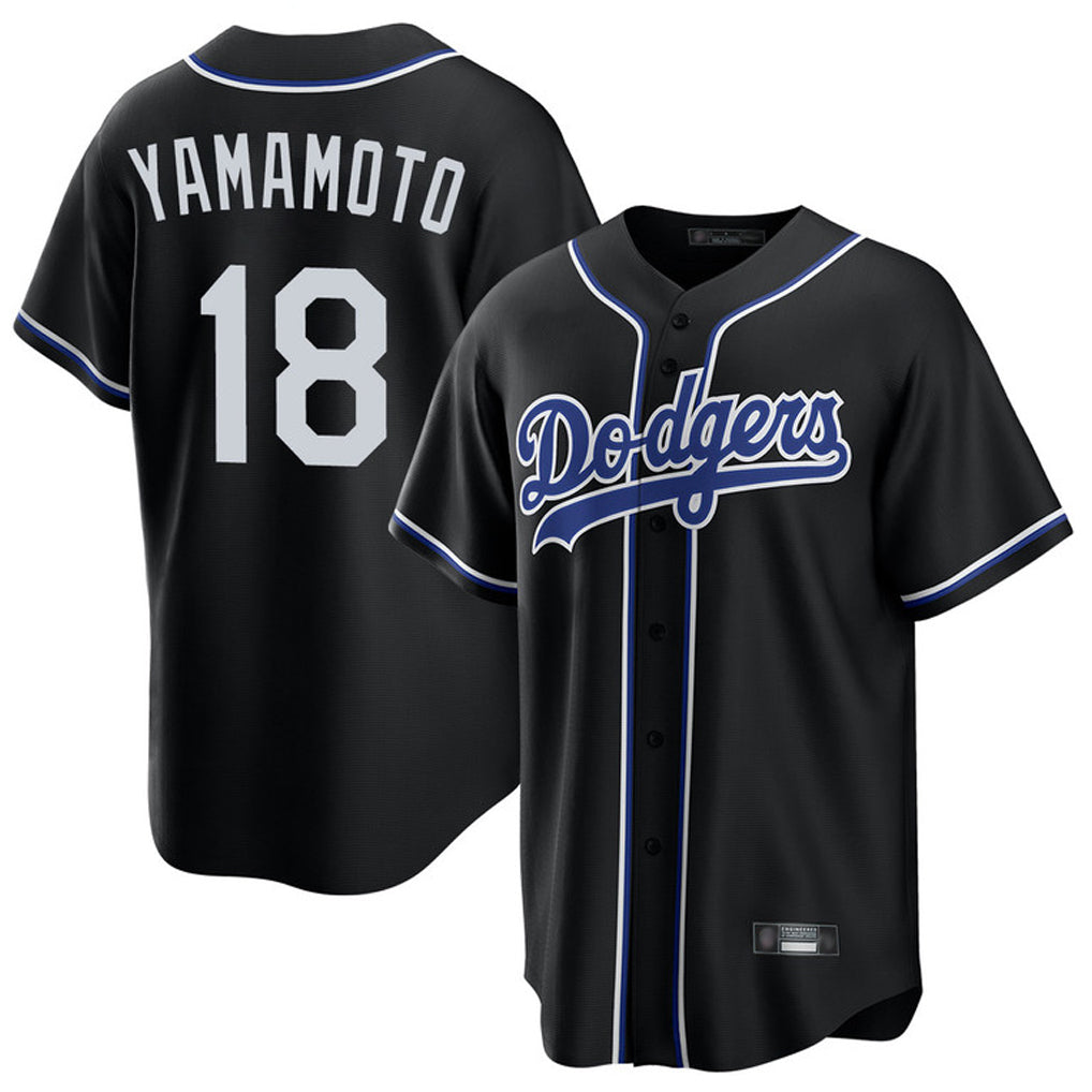 LA.Dodgers #18 Yoshinobu Yamamoto Black Lights Out Game Baseball Jerseys