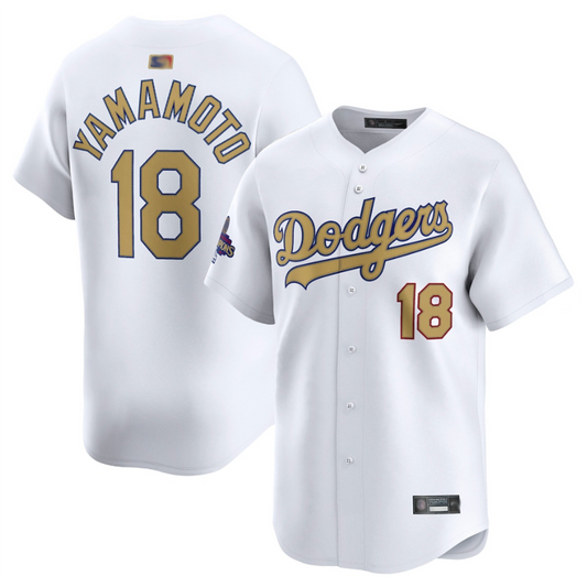 LA.Dodgers #18 Yoshinobu Yamamoto Player White Gold Collection Limited Baseball Jerseys