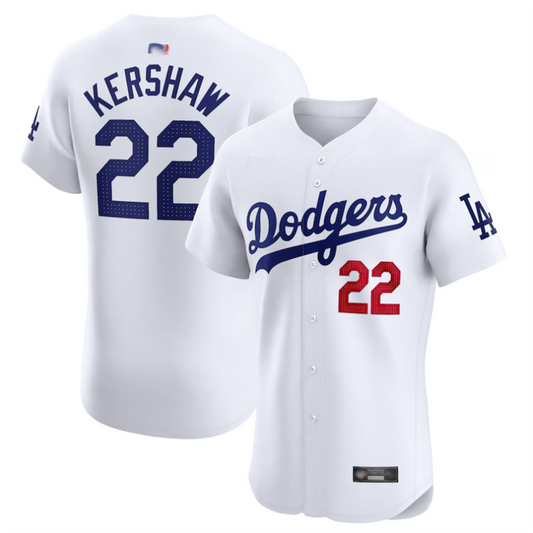 LA.Dodgers #22 Clayton Kershaw Player White Home Limited Elite Baseball Jerseys