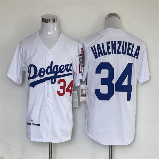 LA.Dodgers #34 Fernando Valenzuela Player White Baseball Jerseys