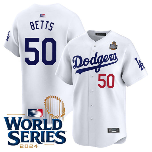 LA.Dodgers #50 Mookie Betts Player Home Limited World Series Baseball Jerseys