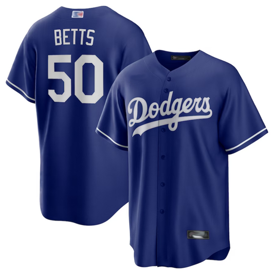 LA.Dodgers #50 Mookie Betts Player Royal Replica Game Baseball Jerseys