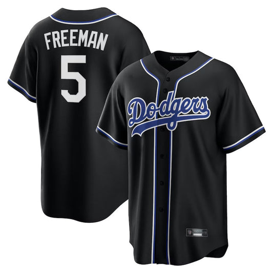 LA.Dodgers #5 Freddie Freeman Player Black Lights Out Replica Baseball Jerseys
