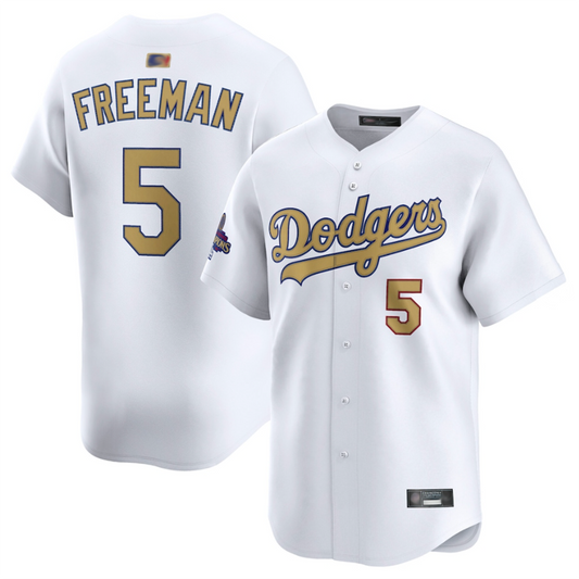LA.Dodgers #5 Freddie Freeman Player White Gold Collection Limited Baseball Jerseys