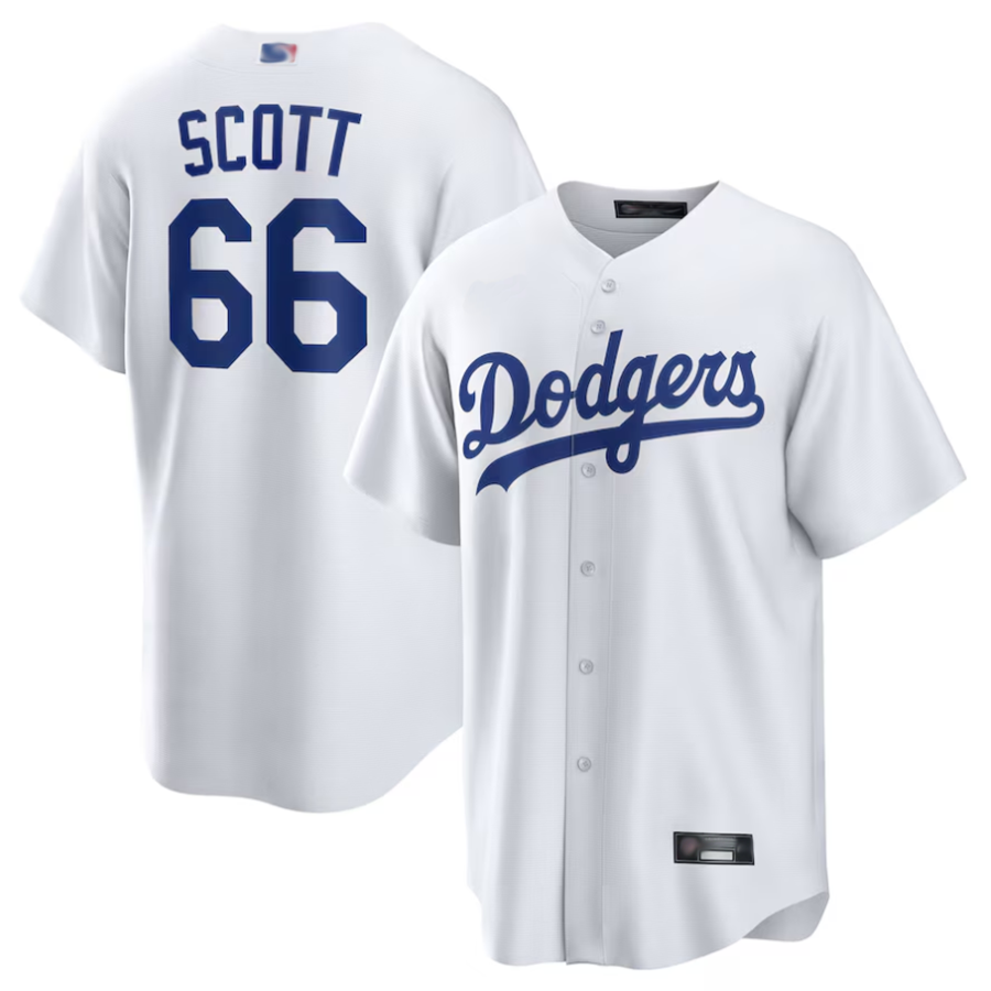 LA.Dodgers #66 Tanner Scott Player White Home Replica Baseball Jerseys