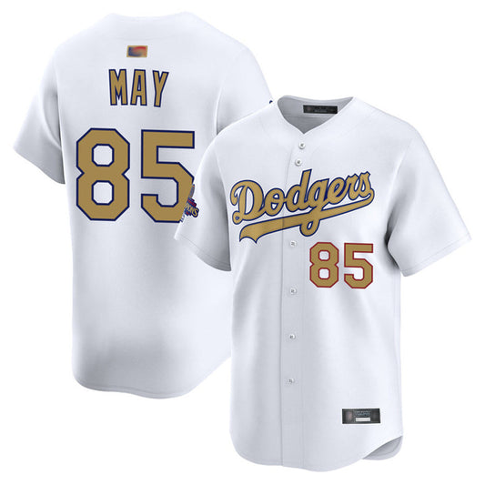 LA.Dodgers #85 Dustin May Player Home White Gold Collection Limited Baseball Jerseys