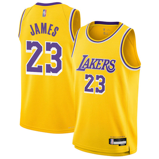 LA.Lakers #23 LeBron James Player Gold Swingman Icon Edition Basketball Jerseys