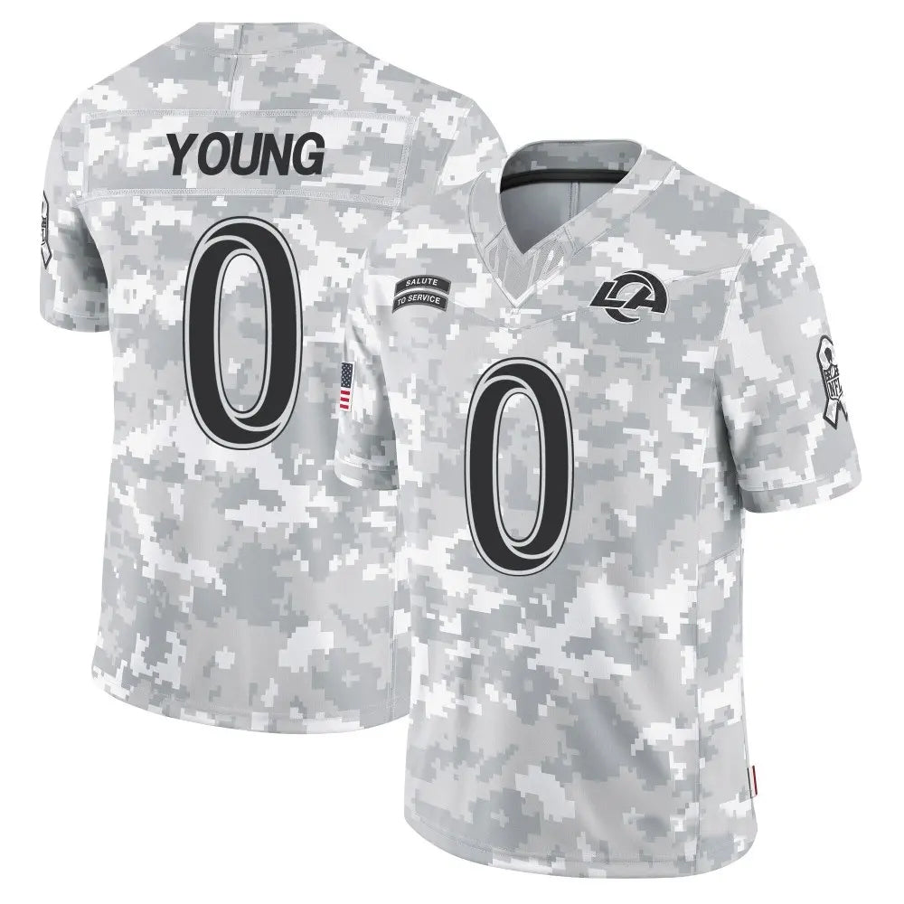 LA.Rams #0 Byron Young Player Arctic Camo Salute to Service Limited Football Jerseys
