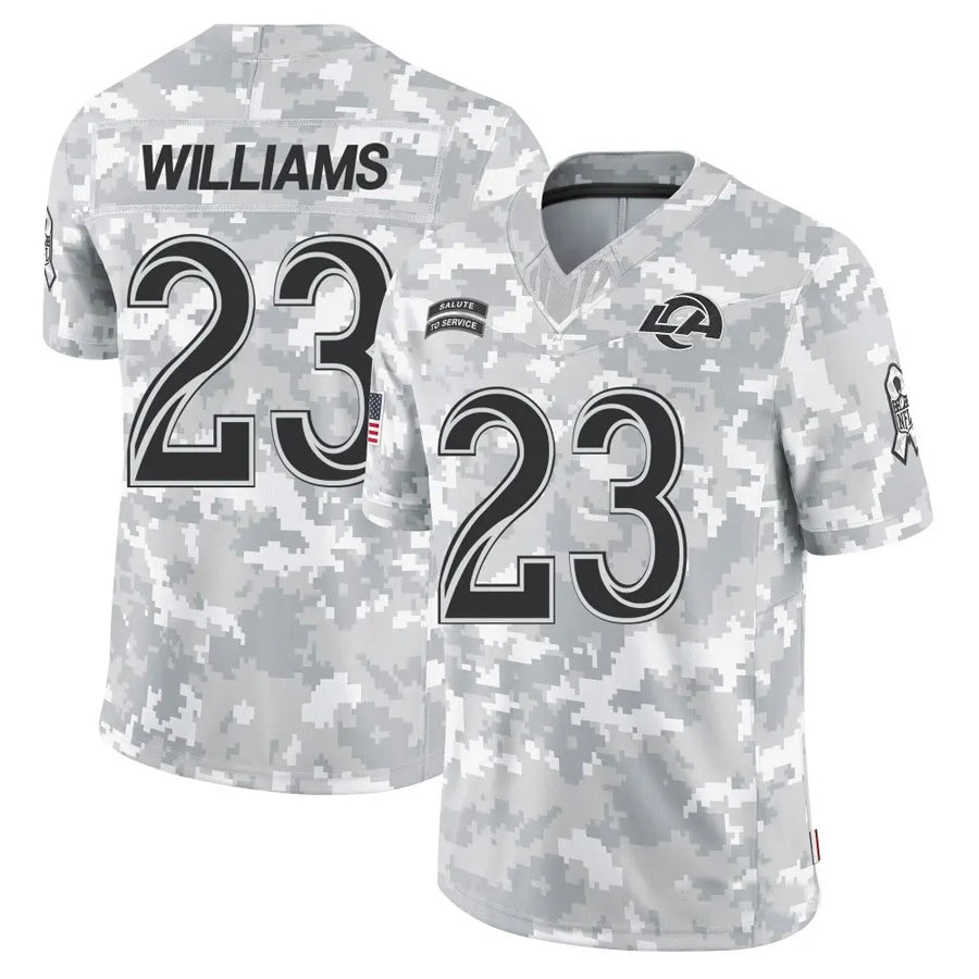 LA.Rams #23 Kyren Williams Player Arctic Camo Salute to Service Limited Football Jerseys