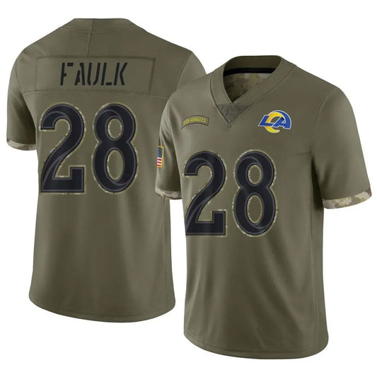 LA.Rams #28 Marshall Faulk Player Salute To Service Olive Football Jerseys
