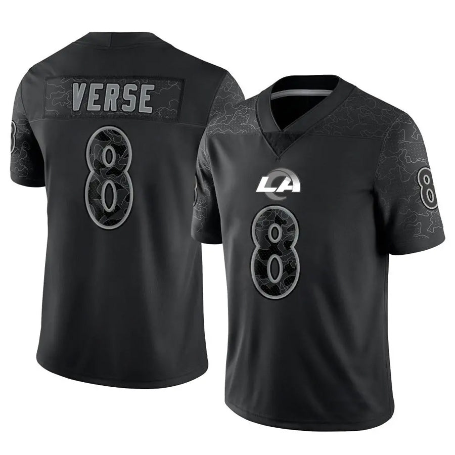 LA.Rams #8 Jared Verse Player Black RFLCTV Limited Football Jerseys