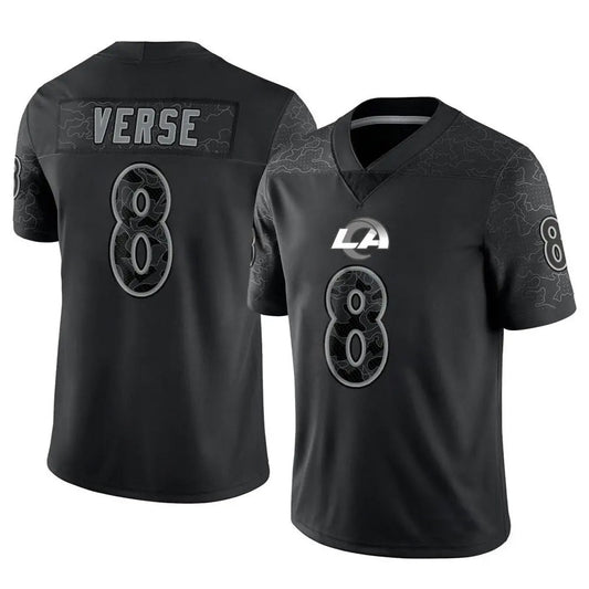 LA.Rams #8 Jared Verse Player Black RFLCTV Limited Football Jerseys