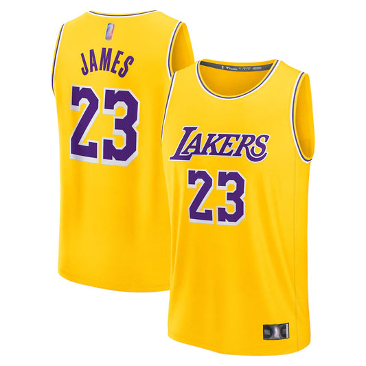 LA. Lakers #23 LeBron James Player Fanatics Gold Fast Break Replica Icon Edition Basketball Jerseys