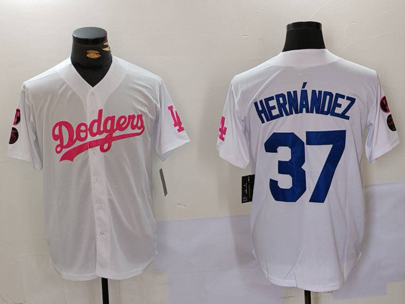 LA.Dodgers #37 Teoscar Hern����ndez Player Game Jersey White Stitched Baseball Jerseys