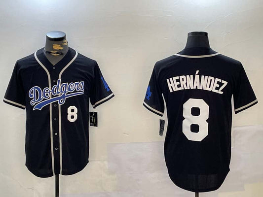LA.Dodgers #8 Enrique Hern����ndez Black Cool Base Stitched Baseball Jerseys Player Game Jersey