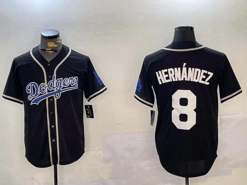 LA.Dodgers #8 Enrique Hern����ndez Black Player Cool Base Stitched Baseball Jerseys