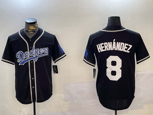 LA.Dodgers #8 Enrique Hern����ndez Black Player Cool Base Stitched Baseball Jerseys