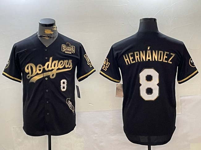 LA.Dodgers #8 Enrique Hern����ndez Player Black Gold Vapor Premier Limited Stitched Baseball Jerseys