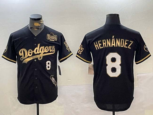 LA.Dodgers #8 Enrique Hern����ndez Player Black Gold Vapor Premier Limited Stitched Baseball Jerseys