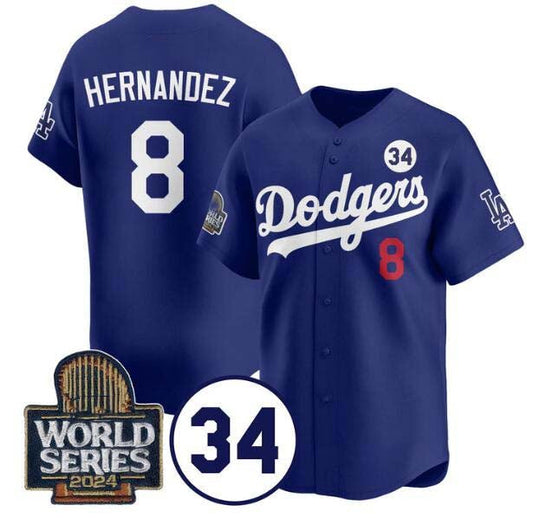 LA.Dodgers #8 Enrique Hern����ndez Player Royal With No. 34 Patch Limited Stitched Baseball Jerseys