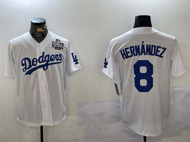 LA.Dodgers #8 Enrique Hern����ndez Player White Gold Collection Limited Baseball Jerseys