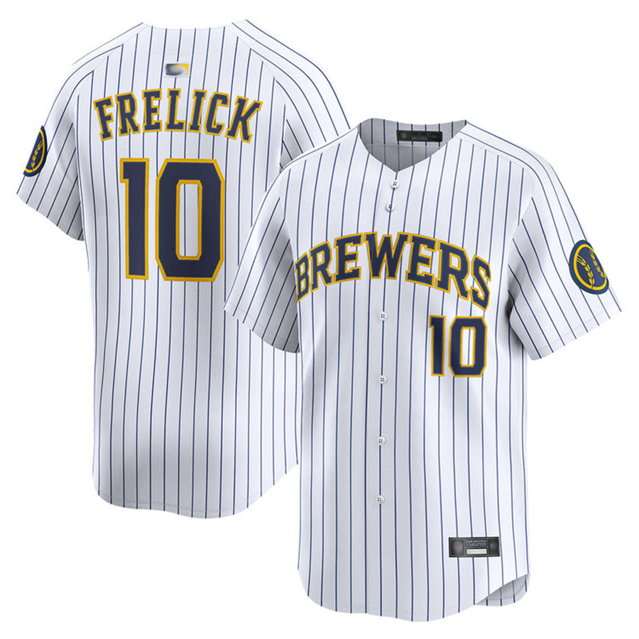 M.Brewers #10 Sal Frelick Player White Home Limited Baseball Jerseys