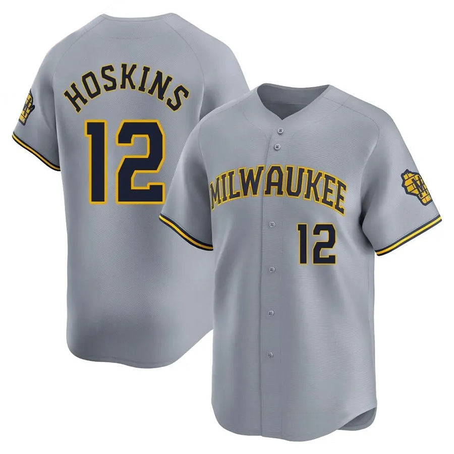 M.Brewers #12 Rhys Hoskins Player Gray Limited Baseball Jerseys