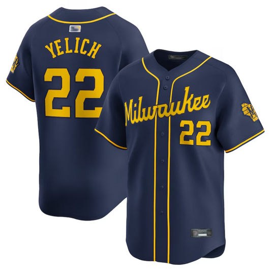 M.Brewers #22 Christian Yelich Player Navy Limited Baseball Jerseys