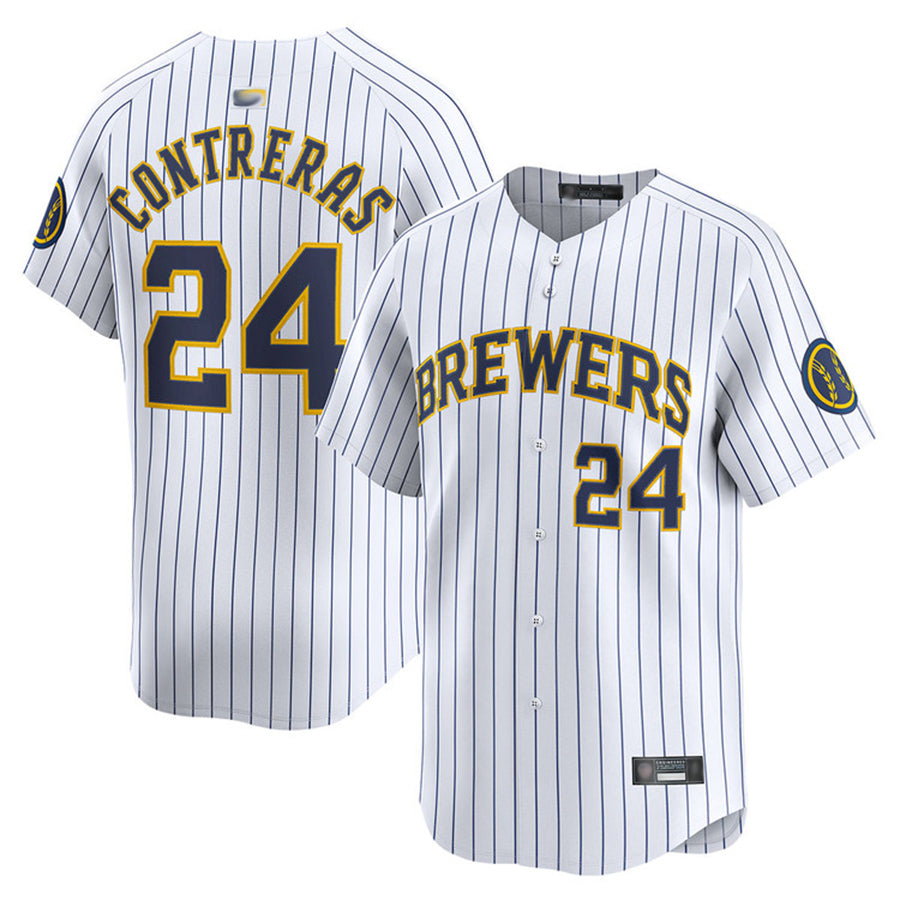 M.Brewers #24 William Contreras Player White Limited Baseball Jerseys
